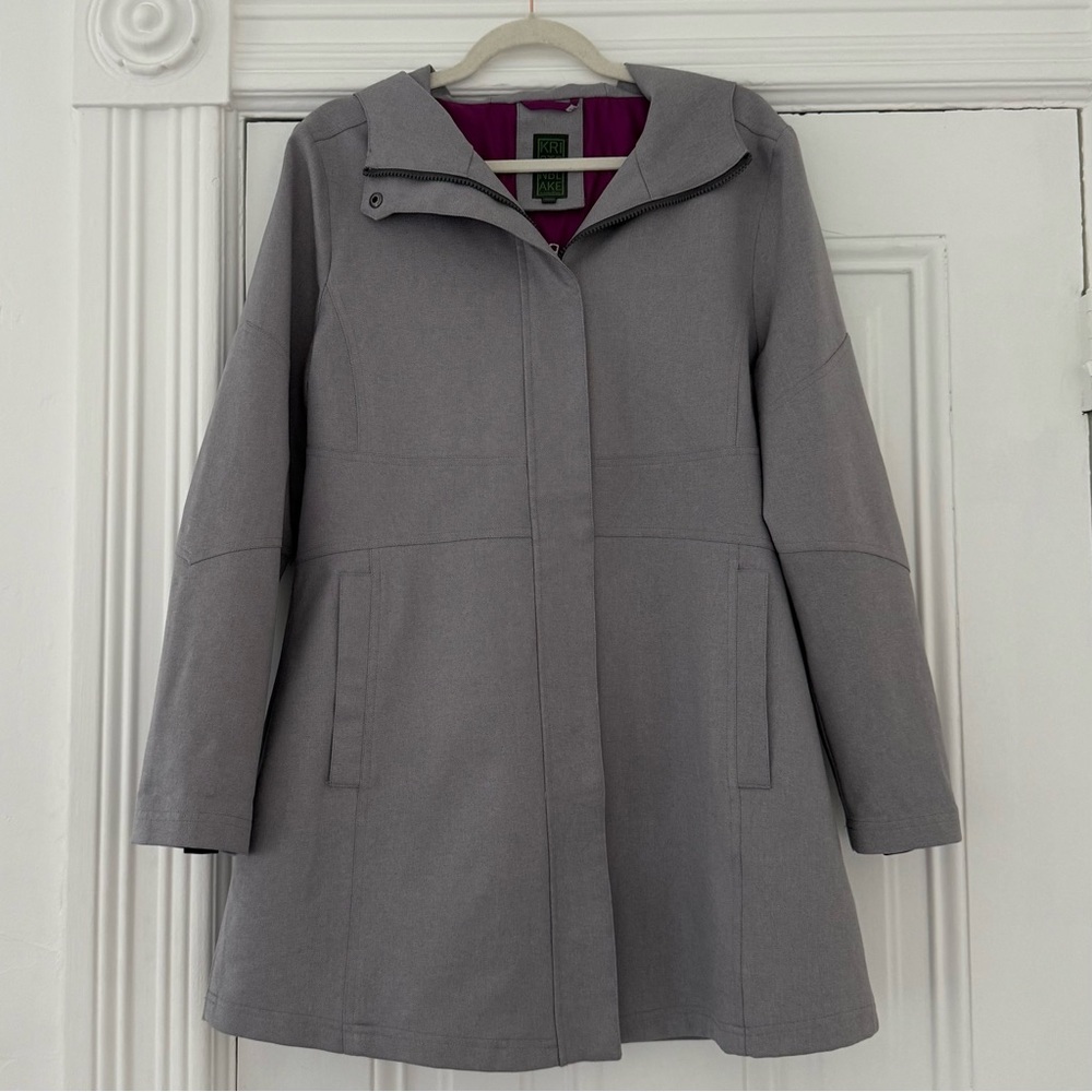 Kristen Blake Grey Coat with purple lining and Tailored Fit